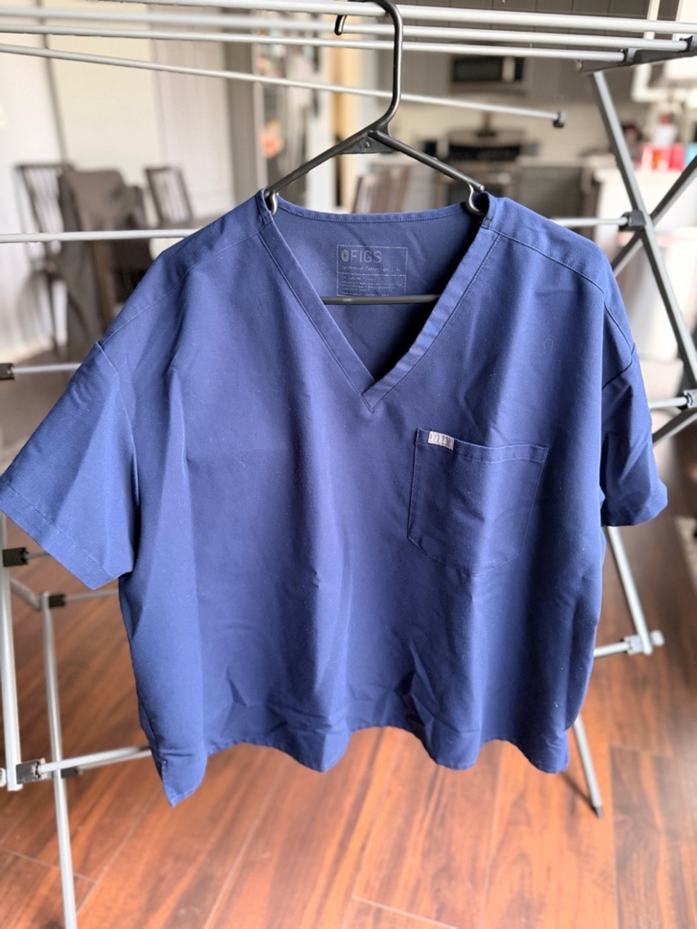 Figs Navy V-Neck Scrub Top with Chest Pocket
